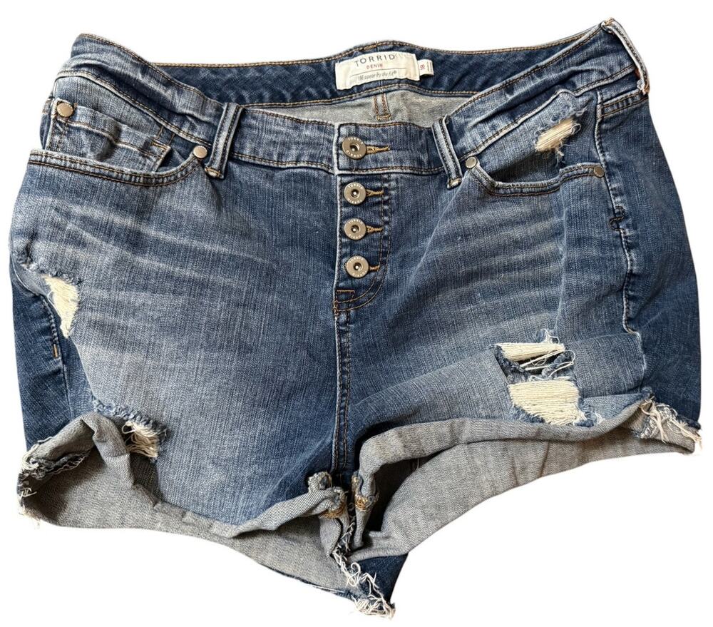 Torrid Distressed Button Fly High Rise Cuffed Jean Shorts, Plus Size 18